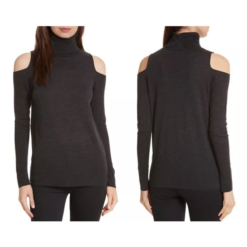ALLUDE Merino Wool Cold Shoulder Turtleneck Sweater Size L